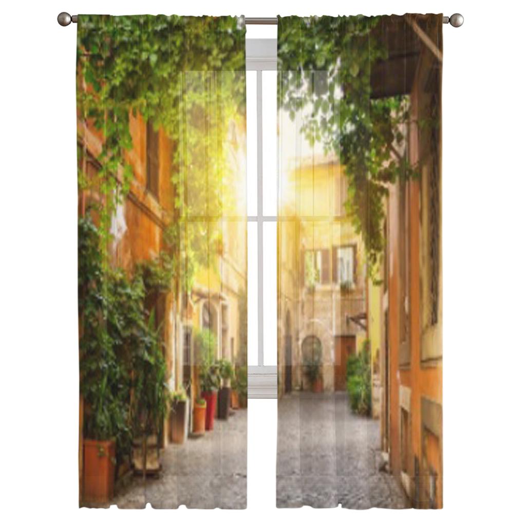 Rom Italien Römisches Gebäude Roma Alte Straße Chiffon Transparente Vorhänge für Wohnzimmer Schlafzimmer Fenstervorhang Voiles Tüll Cortinas