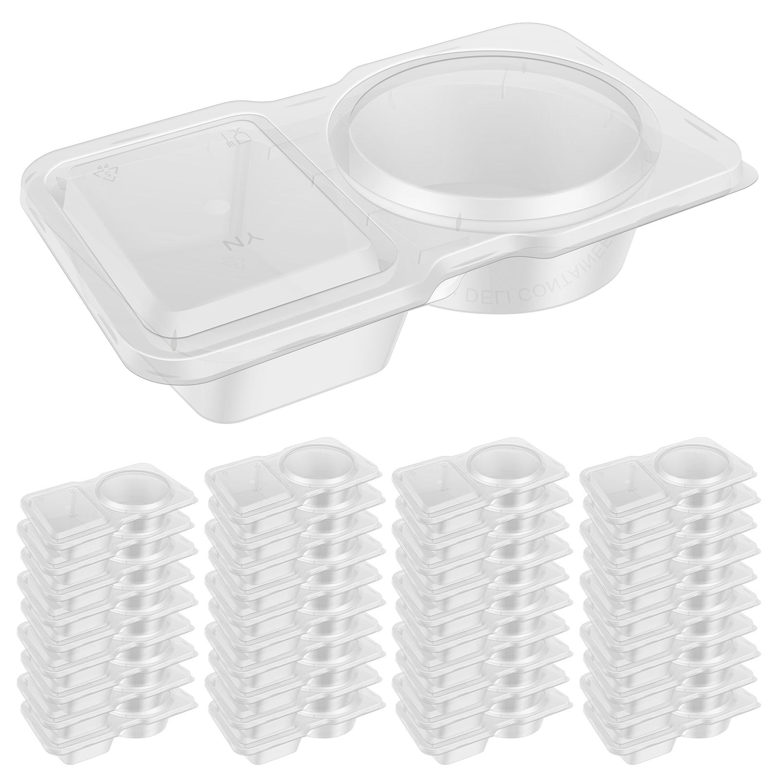 

40Pcs Double Compartment Condiment Container Plastic Compartment Snack Containers Leak-Proof Sauce Containers for Sampling