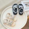 Girls Pearls Princess Sandals Soft Sole Children Summer Beach Shoes Simple Style Kids Casual Cross Sandals Sequin Crystal