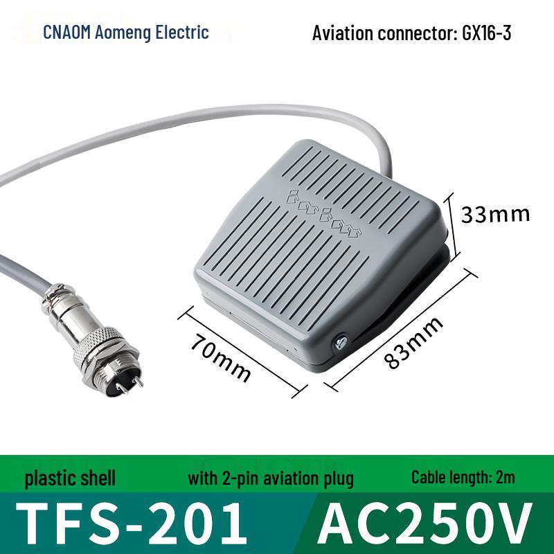 TFS-201 Plastic Foot Switch, 2m Cable, Pedal-Operated, Aviation Plug, Two/Three-Core Options