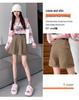 High-Waisted Corduroy A-Line Bootcut Shorts for Women - Coffee Color, Casual Autumn/Winter Wear