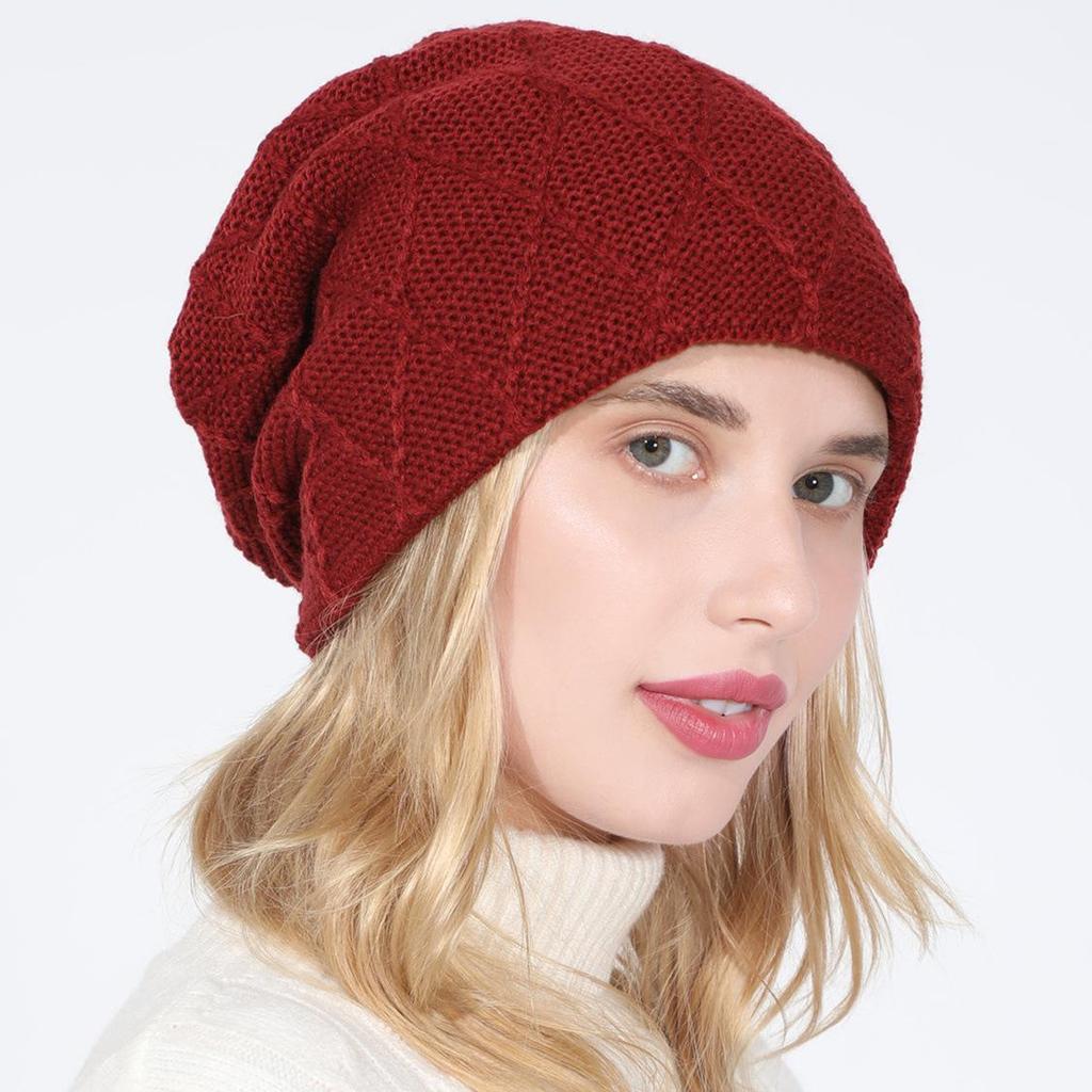 Neue Damen-Strickpullover-Mütze, einfarbiges Mesh und Samt-Gehörschutzmütze