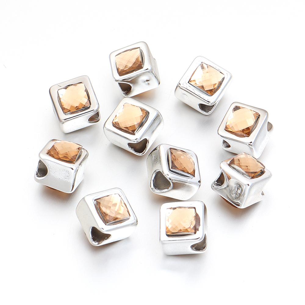 

10pcs Double Sided Round Square Heart Gem Resin Beads Big Hole Spacer Beads For Jewelry Making DIY Bracelet Charms Accessories