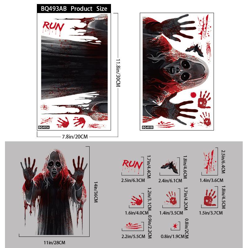 2025 Halloween Static Cling Stickers Scary Ghost Woman Bloody Handprint Window Decals For Spooky Party Home Decor