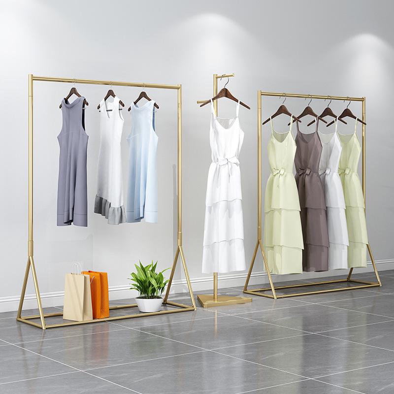 Gold Floor-Standing Hanging Rack for Women's Clothing Store Display