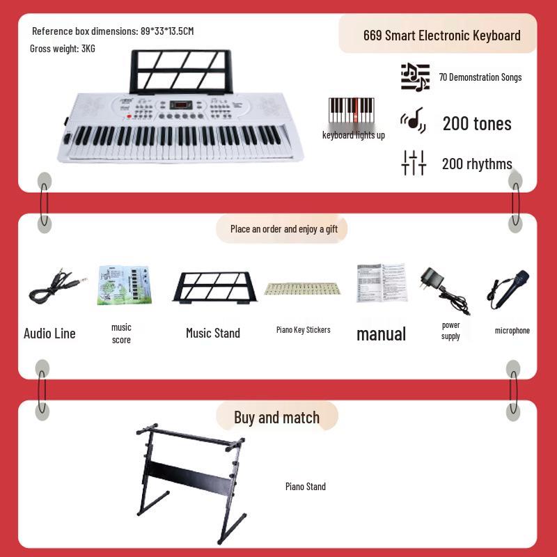 Portable 61-Key Electronic Keyboard for Beginner Students