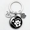 Cartoon Glass Cabochon Key Ring Love Cat Pet Footprints Key Holder Car Key Chain  Bag Hanging