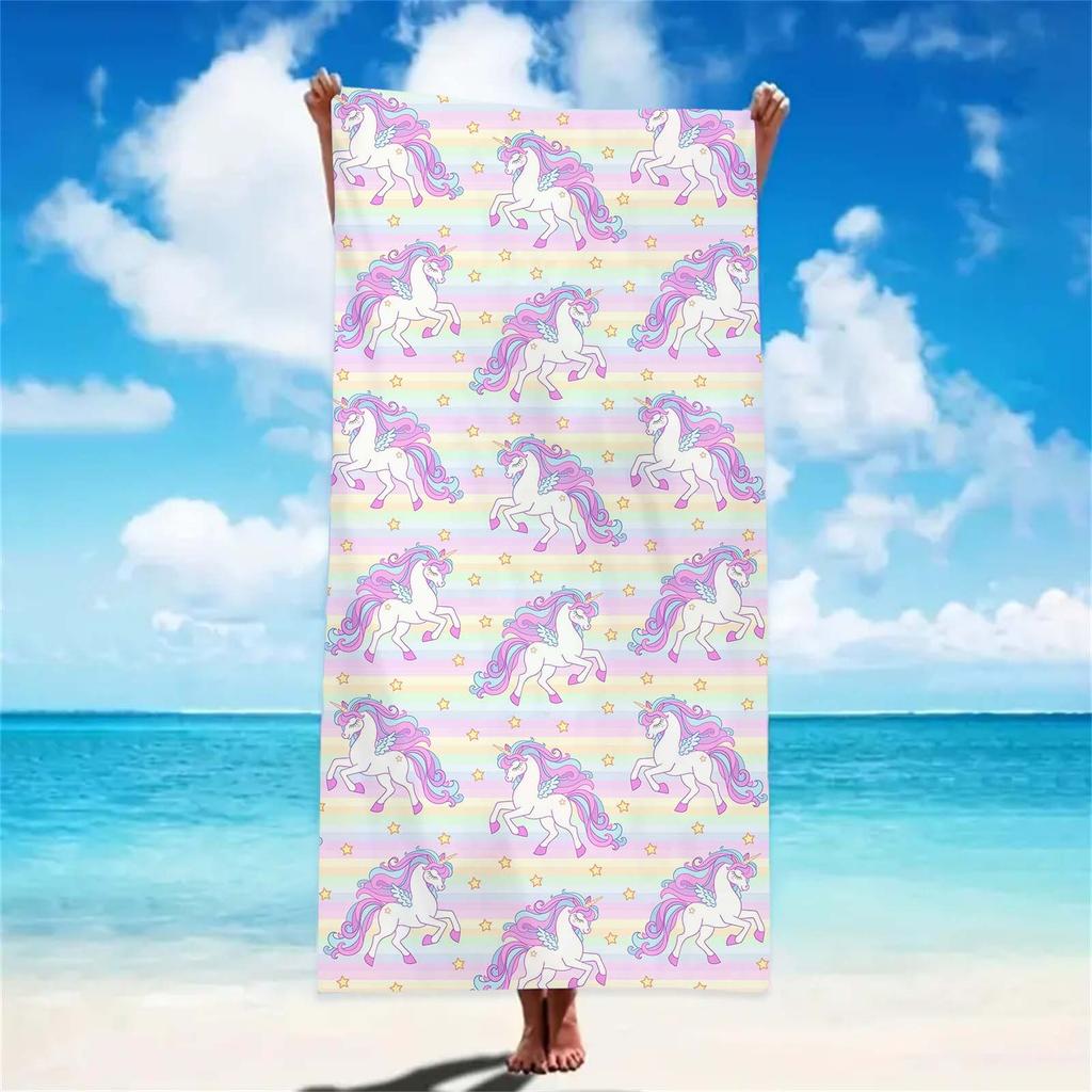 Name Custom Cartoon Beach Towel Cute Unicorn Soft Microfiber Travel Camp Towel Absorbent Quick-Drying Bath Towel Gift For Girl