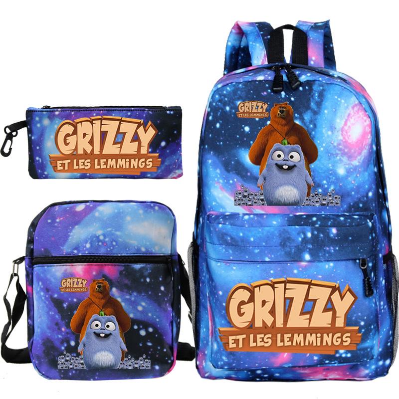Printed primary and secondary school students backpack shoulder bag pencil bag three-piece combination