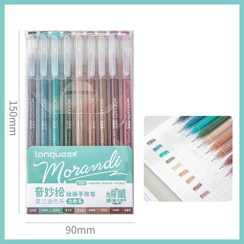 9Pcs/set Morandi Color Gel Pen 0.5mm Colorful Ink Writing Pens for Girl Journal Plan Book Scrapbook Outline Drawing Highlighters