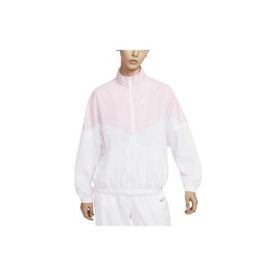 Logo Embroidered Print Solid Color Zip Long Sleeve Retro Sports Stand Collar Jacket Women Jackets White Pink DM6186-690