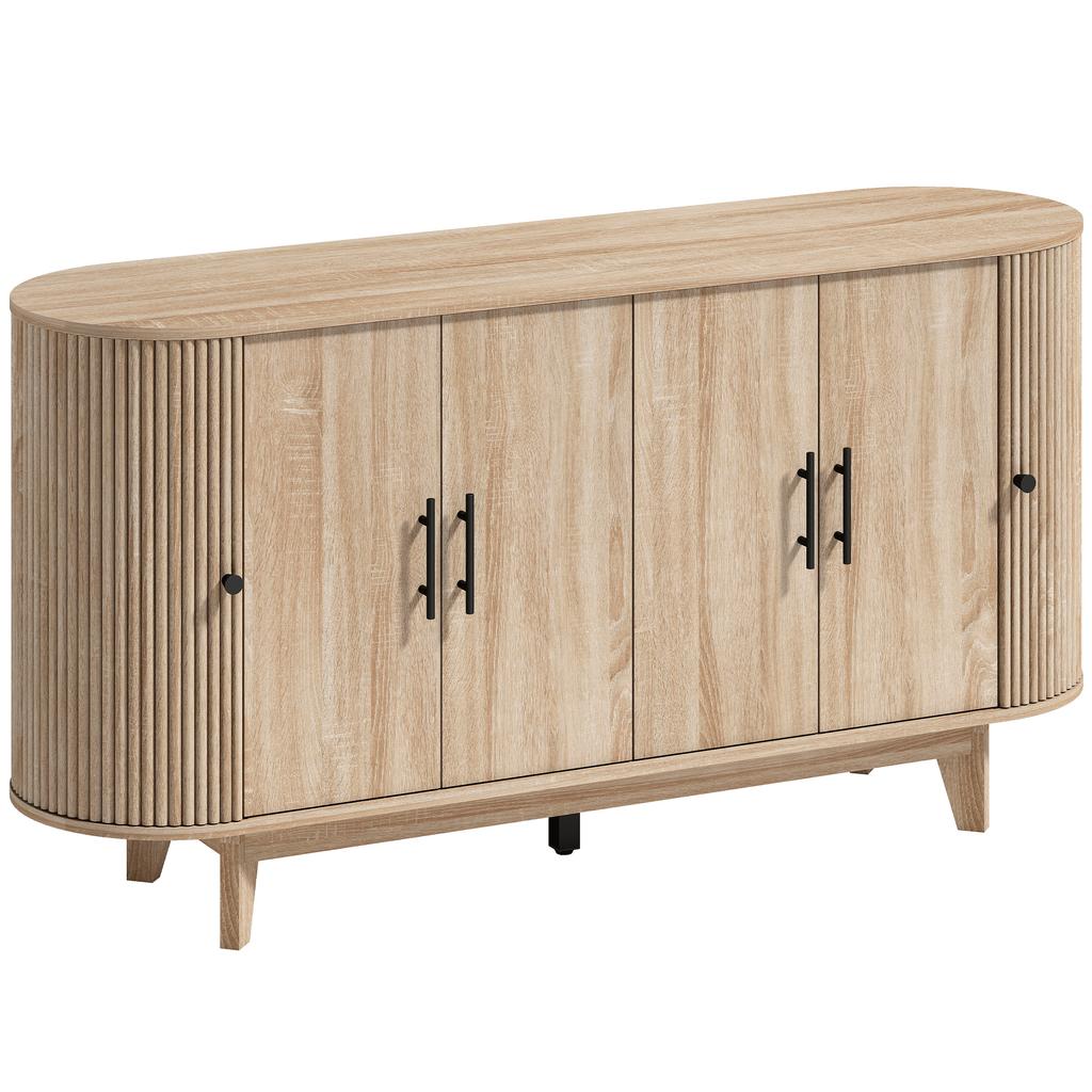 Living Room Sideboard, Oval, 4 Doors, 2 Adjustable Shelves, 147 x 40 x 76 cm, Oak