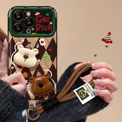 Applicable To Apple 15 Mobile Phone Case IPhone 13/14promax Christmas Bear Doll Lanyard 12 Flip Mirror