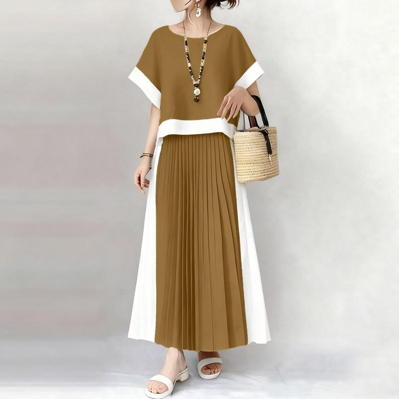 

ZANZEA Жіноча блузка з коротким рукавом та довгі спідниці Повсякденні костюми-двійки 5XL хакі