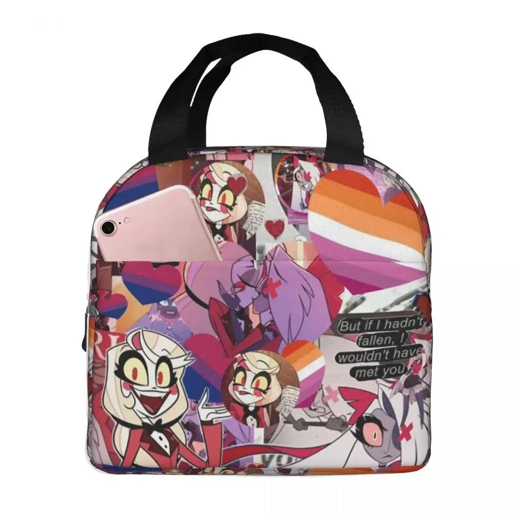 Charlie And Vaggie Valentines Hazbin Hotels Insulated Lunch Bag for Office Cooler Thermal Food Box Tote Lunch Boxes Container