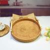 Dinner Serving Tray Breakfast Bread Food Plate Handwoven Rattan Storage Tray Round Shape Fruit Cake Wicker Basket With Handle