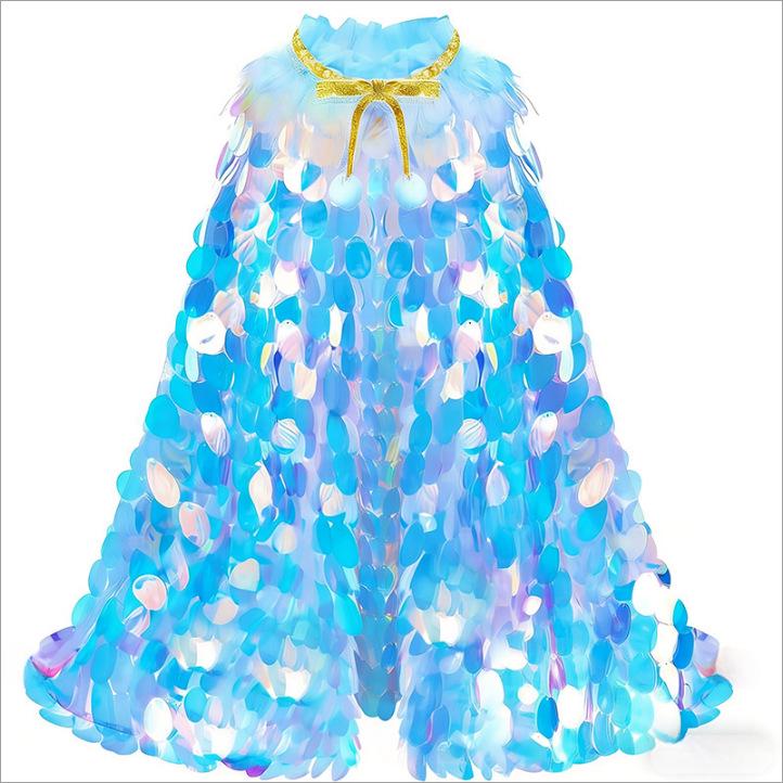 Girls' Mermaid Sequin Shawl - Elsa Princess Cloak
