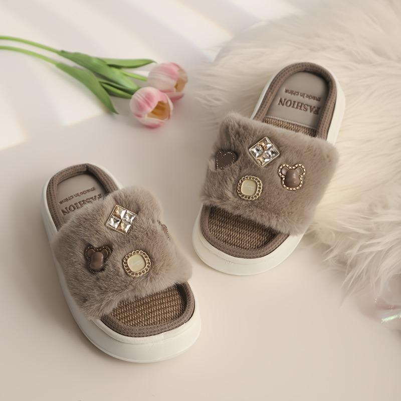 Women's Wide-Width Slip-On Winter Slippers - Thick Platform Indoor House Shoes with Non-Slip EVA Sole, Soft Fabric Upper, Warm Cushioned Footbed