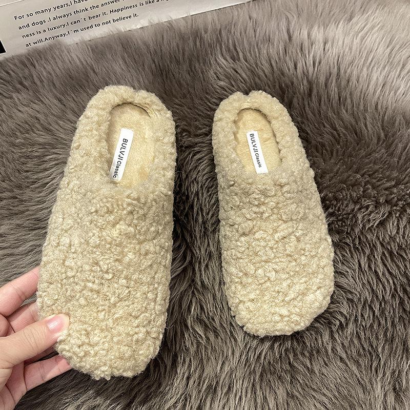 Internet celebrities popular girls casual bag head cotton shoes autumn and winter wear lazy slippers foreign style versatile flat bottom fluffy s