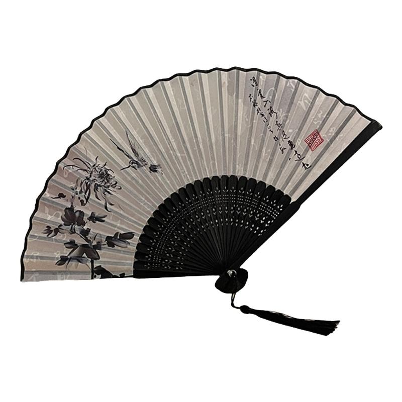 Handheld Wood Fabric Fan With Chinese Traditional Painting Calligraphy Fan for Outdoor Use Dance Fan