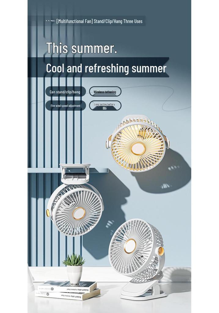 Dual-Use Ultra-Quiet USB Fan: Portable Clip-On for Dorm or Office, Rechargeable and Plug-In