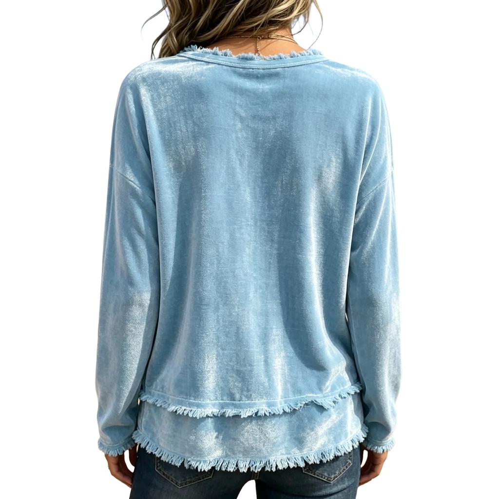 Women's Casual V-Neck Long Sleeve Loose Fit Color Shirt Top