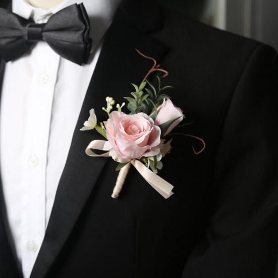 Yousheng White Rose Wedding Boutonniere, Elegant Wrist Corsage, European Style Silk Flower for Bride Groom Bridesmaid Groomsman Parents