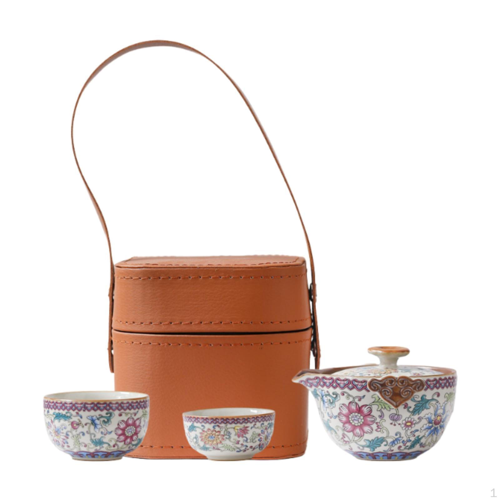 

Chinese Tea Pot Cup Set Porcelain 2 Cups Reusable with Case Gongfu Teapot for Picnic Camping