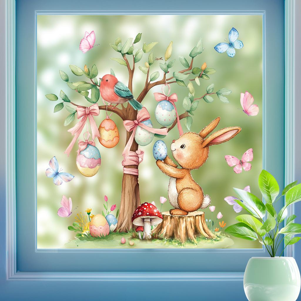 Easter Egg Tree Stickers Self Adhesive Window Wall Decoration for Easter Home Party Spring Festival