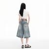 Trendy Summer Light Blue Designer Washed Loose Straight Wide Leg Cropped Capri Denim Shorts For Women Versatile Slimming AllMatch Casual Capri Pants