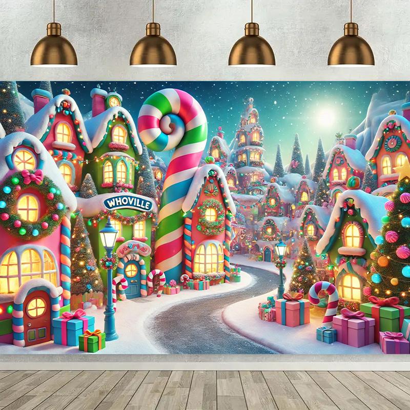 1pc Christmas Magic Village Banner Background Cloth Festival Wall Decoration Universal Size Party Decoration