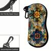 2D-Bohemian Floral Pattern Zipper Glasses Case, Decorative Vintage Flower Print Sunglasses Case, Protective Eyewear Organizer Box for Travel Women Gif