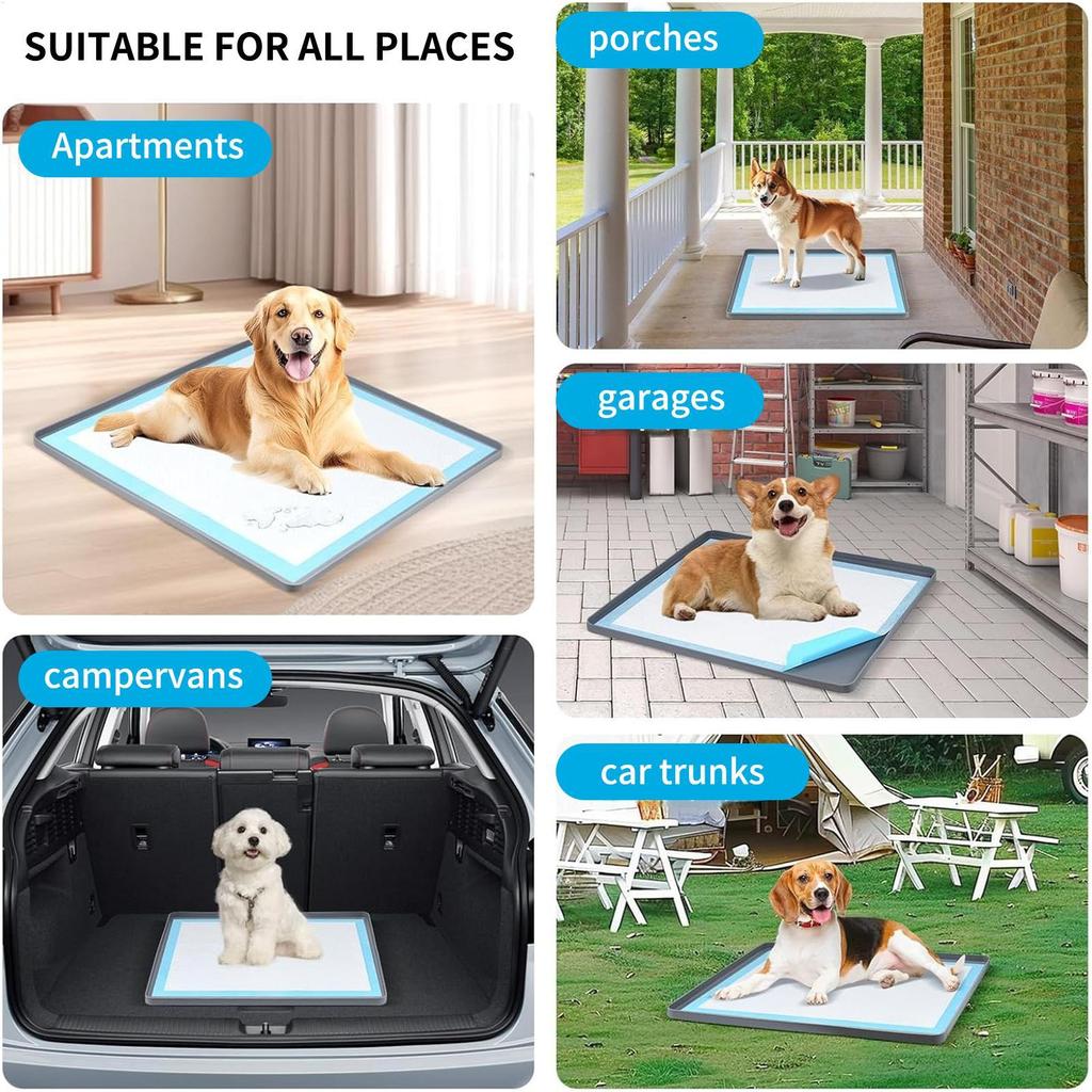 Potty Pad Holder Dog Potty Mat Tray Raised Edge Pee Pad Tray for Indoor Bathroom Apartment Patio Laundry Backyard Living Room