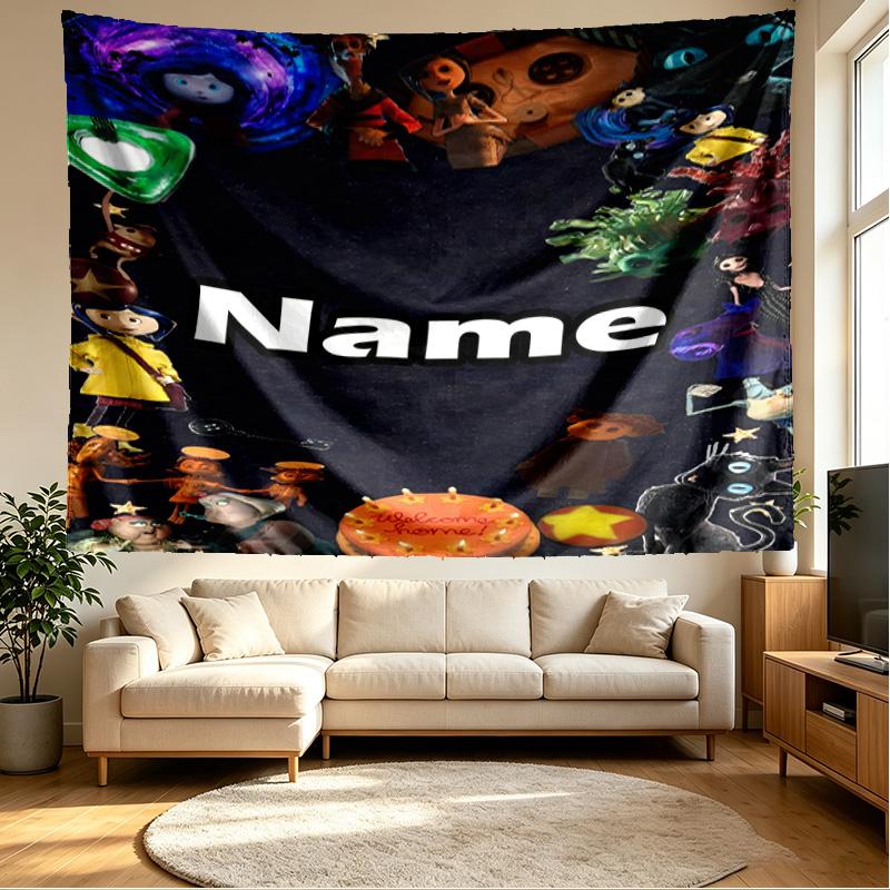 Custom Name Personalized Coraline Print Tapestry, Wall Art Decor, Bedroom, Dorm, Apartment, LivingRoom, Party Backdrop, Gift for Birthday