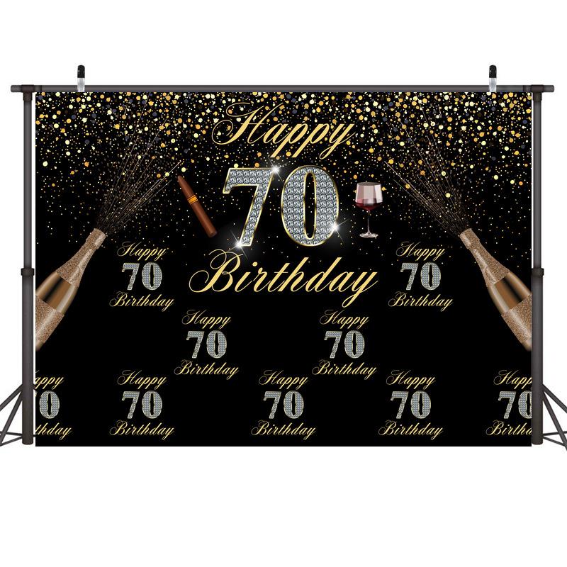 7x5ft Happy 18th 40th 50th Birthday Backdrop Black Gold Balloons Golden Glitter Sparkling Stars Men Women Baby Party Backdrop