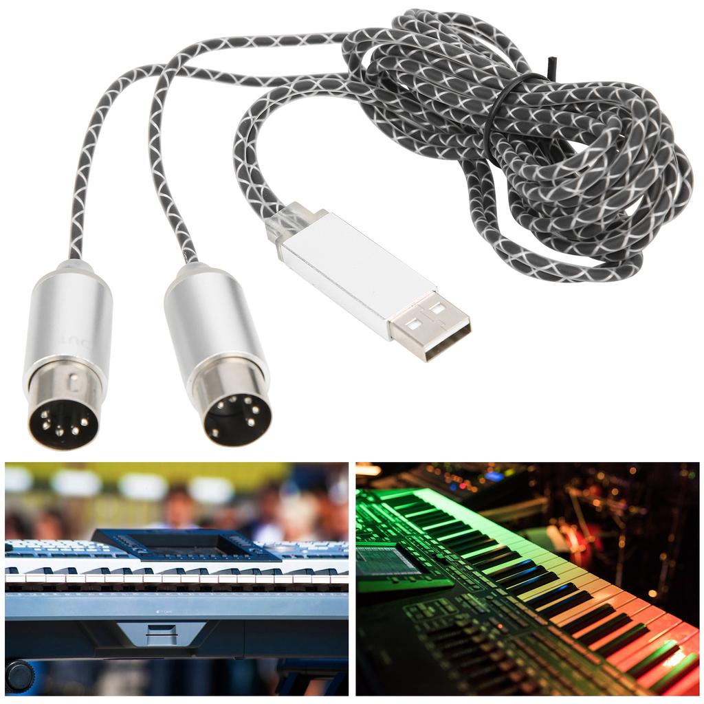 70.9in MIDI Cable to USB IN OUT Converter Cable with Indicator Light FTP Processing Chip Metal Shell