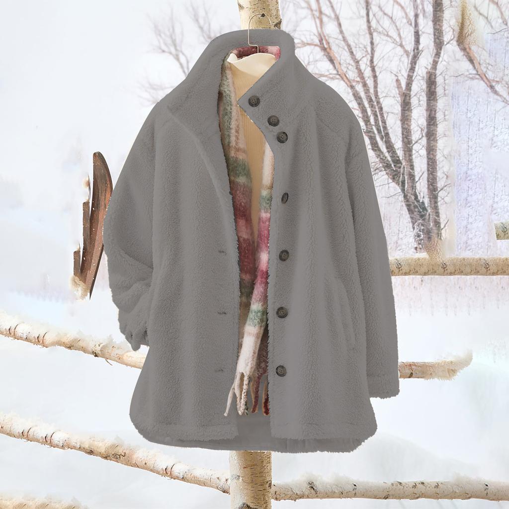 Women's Oversized Cardigan Sweatshirt With Button-Down Collar In Solid Color