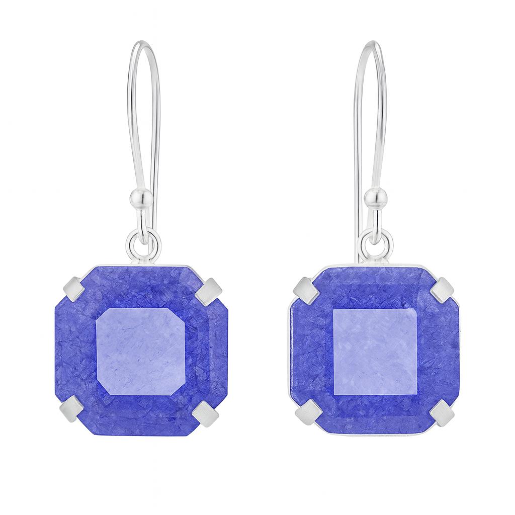

45 Ct Natural Purple Square Sapphire Certified 925 Sterling Silver Pair Earrings AI-133-NS 21.5 mm approx