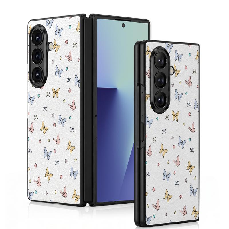 Luxury Butterfly Print Case For Samsung Galaxy Z Fold 8 Ultra 7 6 5 Fold8 Fold7 Fold6 Luxury Leather Skin Hard Folding Phone Cover