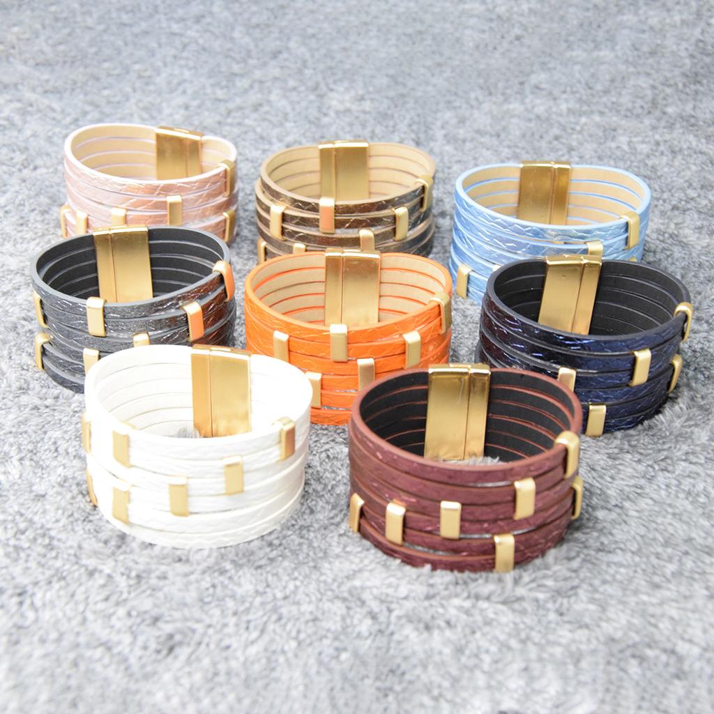 Bohemian Multi Layered PU Leather Bracelet Retro Magnetic Buckle Bangle