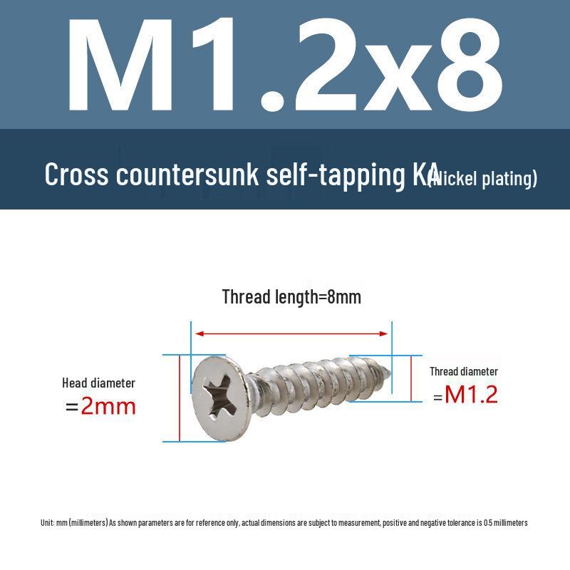 YiguYigu Nickel-Plated Phillips Flat Head Self-Tapping Screws M1-M5, Carbon Steel