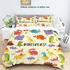 3-piece down duvet cover set with cartoon dinosaur pattern print (1 duvet cover+2 pillowcases, no core) soft bedding set