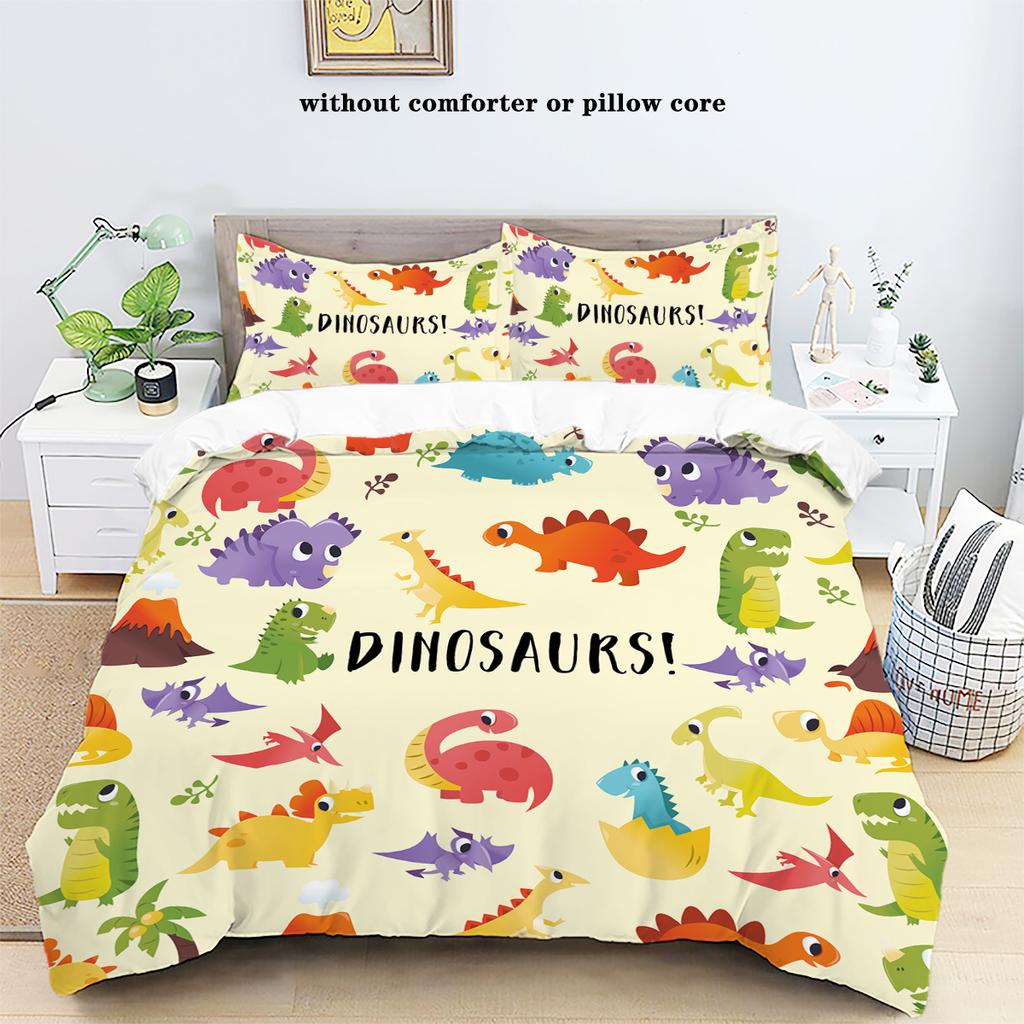 3-piece down duvet cover set with cartoon dinosaur pattern print (1 duvet cover+2 pillowcases, no core) soft bedding set
