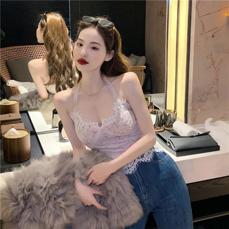 Lace Suspender Women's French Style Autumn Winter Bottoming Slimming Sleeveless Vest Short Sexy Top Trendy