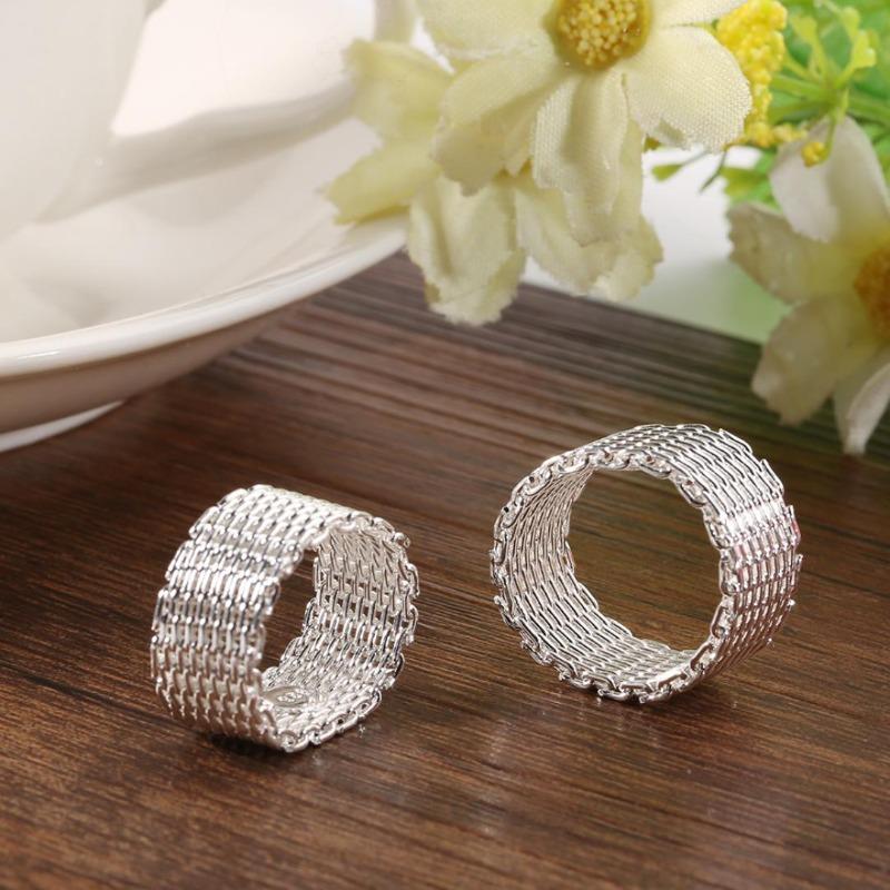 Women Wide Net Woven Mesh Style Finger Ring Silver Plated Jewelry Charms Gift