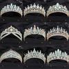 Luxury Green Opal Crystal Flower Water Drop Tiara Crown Women Wedding Party Elegant Bridal Bride Crown Hair Accessories