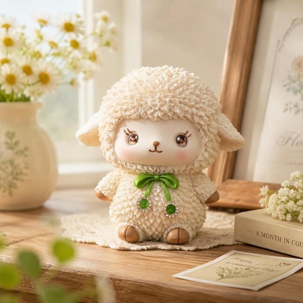 Cute 2027 Lamb Statue Resin Craft Desk Decor Cartoon Sheep Year Figurine Desktop