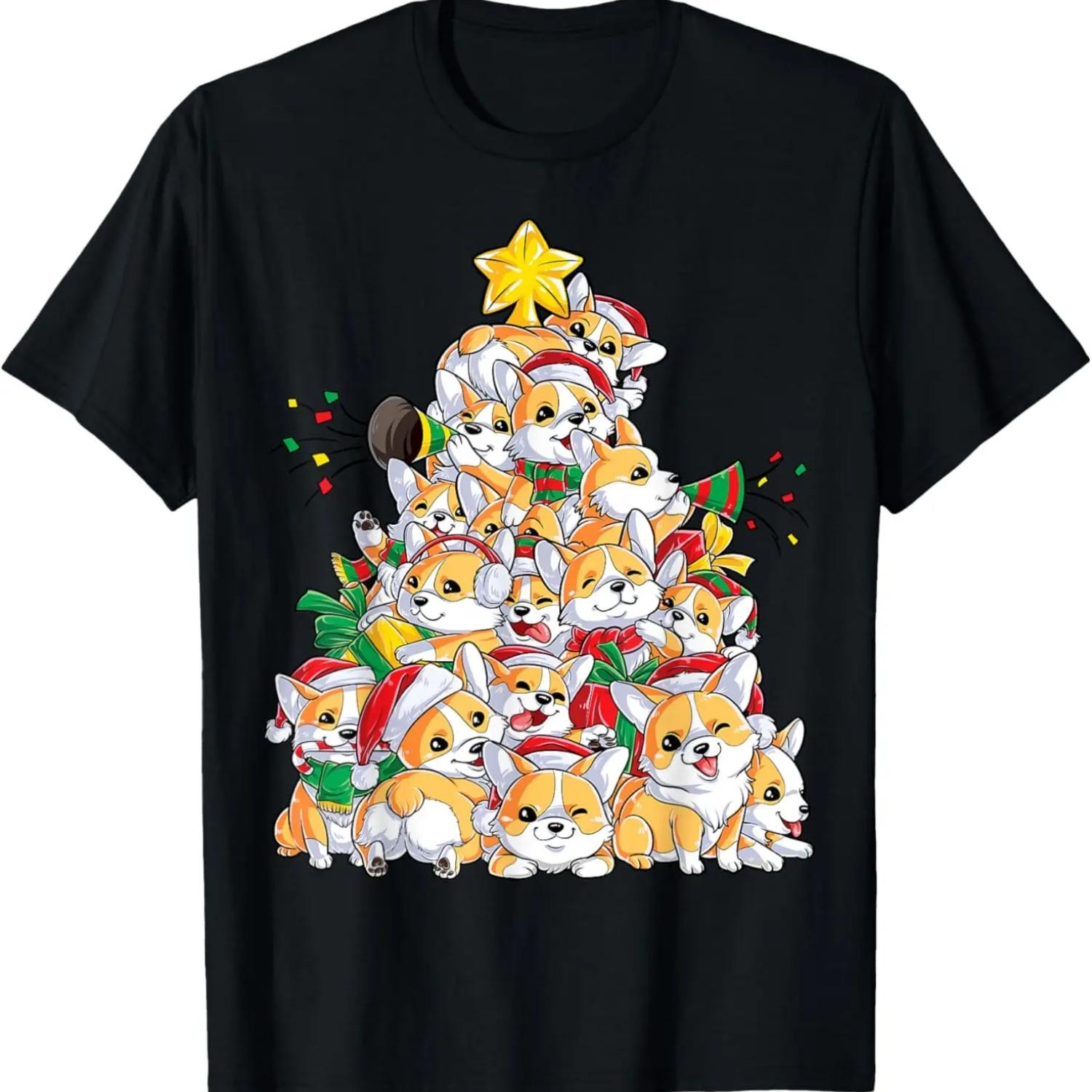 

Корги Рождественская Елка Собака Санта Веселого Коргмаса Рождество Мужчины Догмас Футболка XXXXXL чёрный