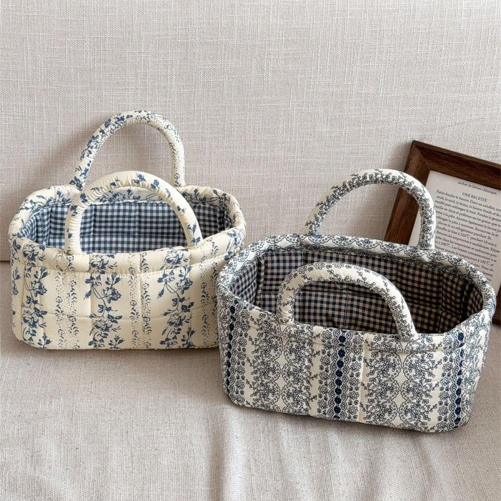 Hand-held Laundry Storage Basket Printed Floral Organizers Basket  Desktop Storage