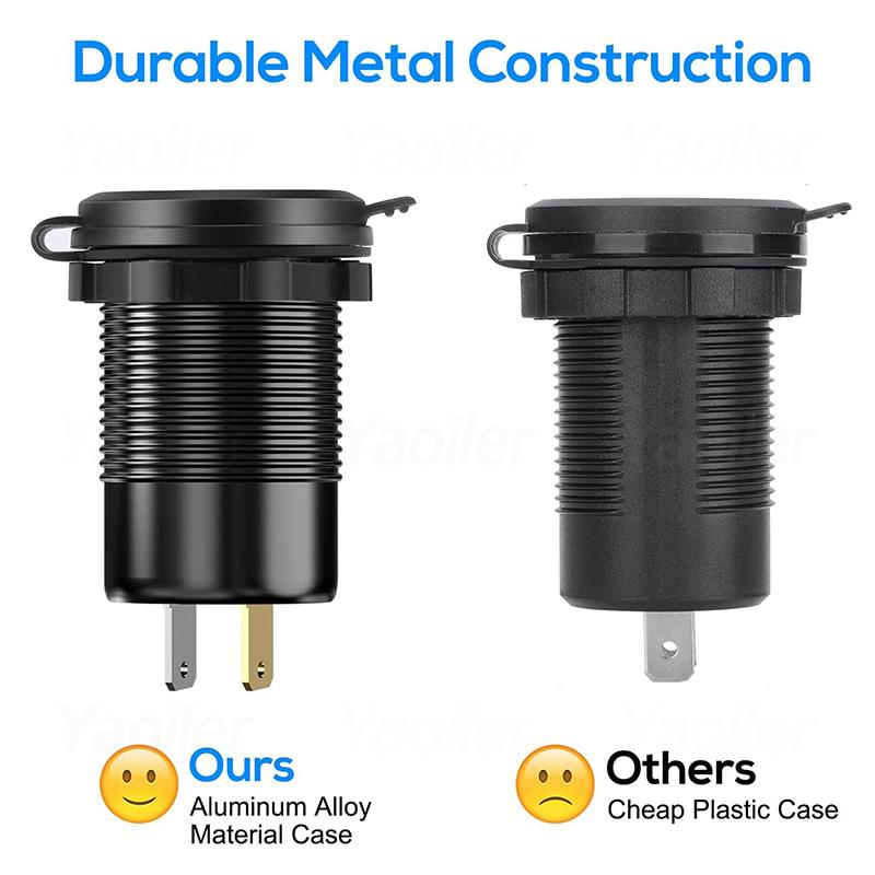 12V USB C Charger Outlet Aluminum Car Charger Socket Dual PD and Dual QC3.0 Car USB Port for Boat Marine Truck RV Motorcycle